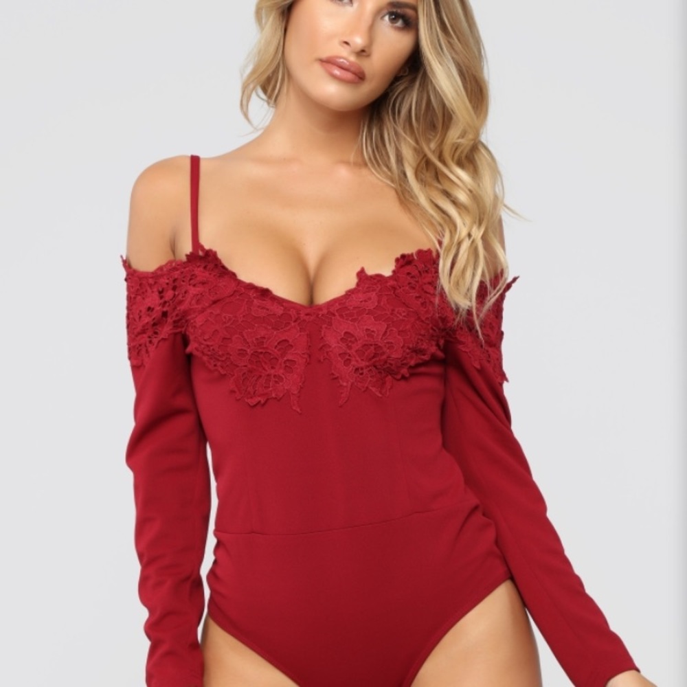 Burgundy Bodysuit with lace detail (never worn)